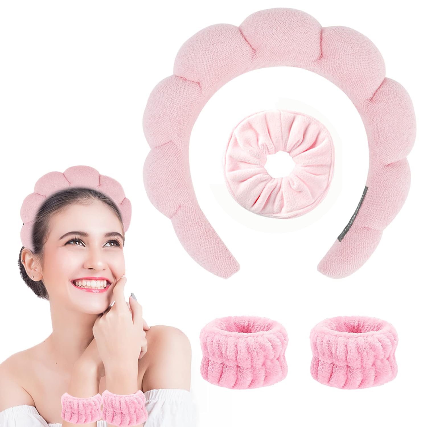 Youery Stirnbänder Set – Mit Schwamm & Armbändern, Wasserabsorbierend Für Gesichtspflege & Sport