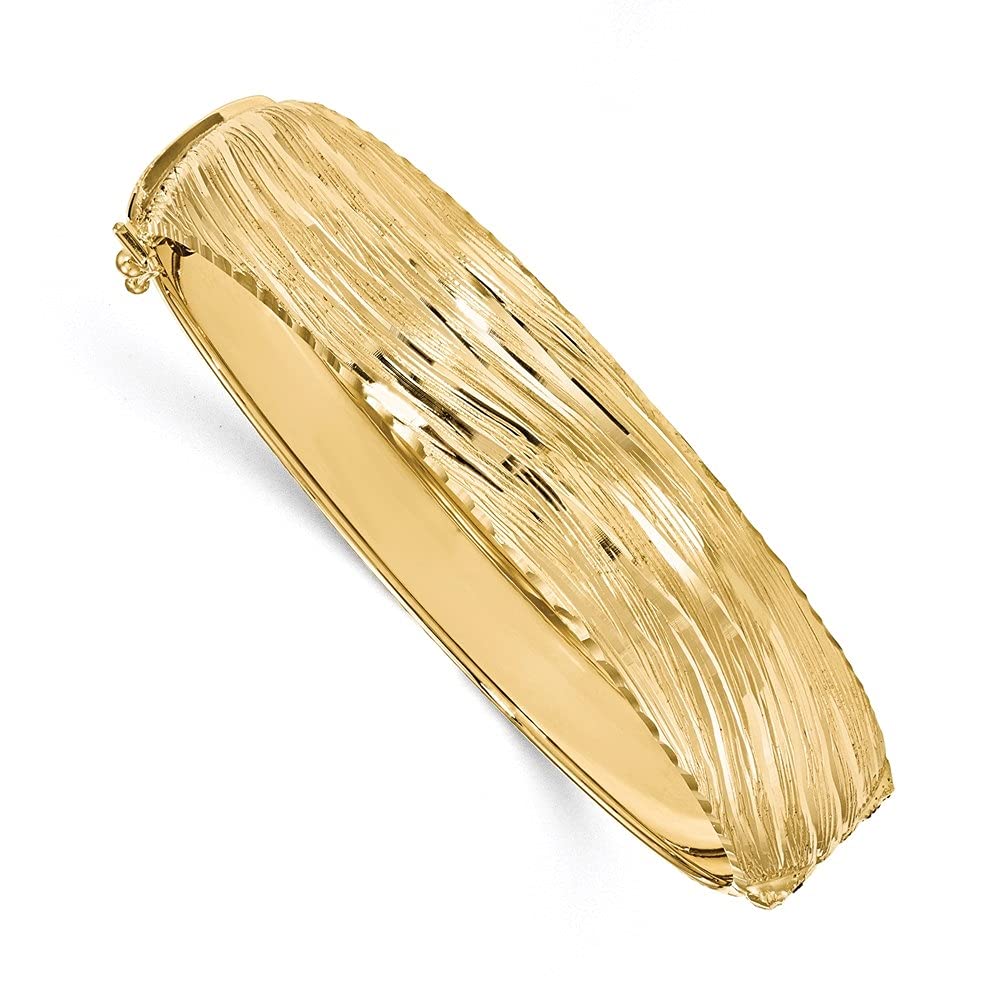 Diamond2Deal Solid 14k Yellow Gold Polished Textured Bangle Bracelet