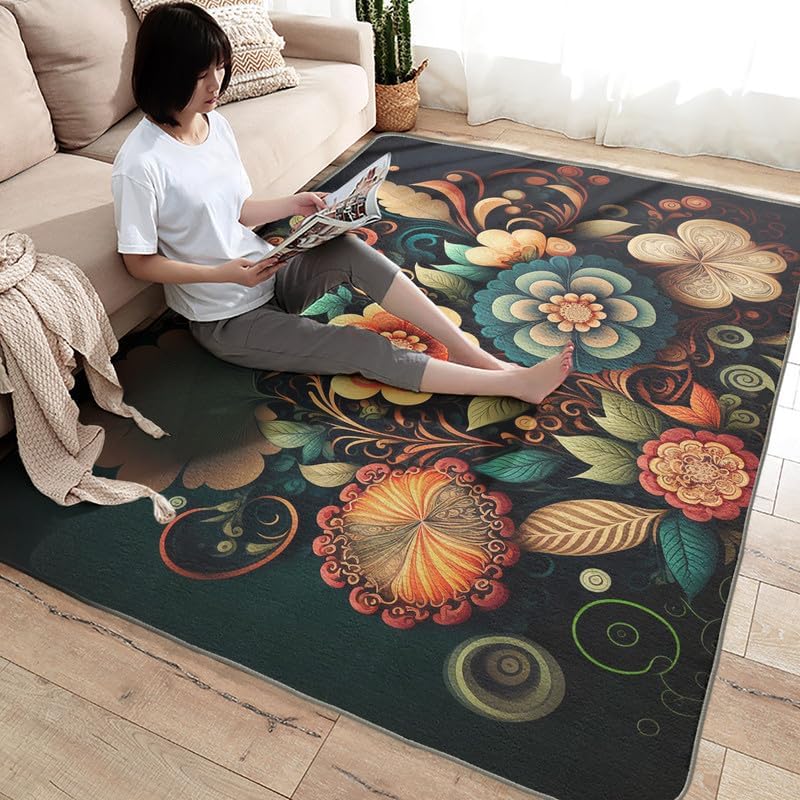 Miniatura 4 de Alfombras de flores para dormitorio, sala de estar, alfombras de área de plantas florales de 4 x 6 pies, lavables, antideslizantes, suaves, alfombra