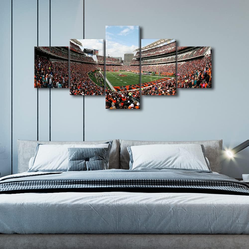 American Sports Wall Decor Bengals Sports Stadium 5 Pieces Canvas Wall Art Pictures for Home Bedroom Decoration Cincinnati, Ohio Football Game Paintings Prints Posters Framed Ready to Hang (50"Wx24"H)