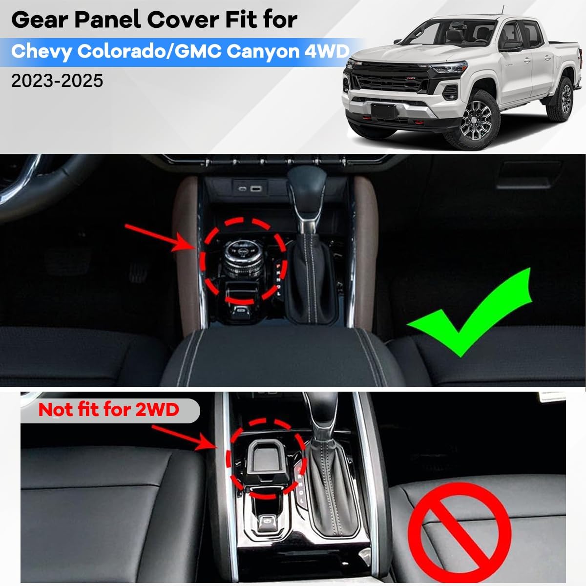 Center Console Gear Shift Panel Cover Trim Compatible with Chevy Colorado/GMC Canyon 2023-2025 Accessories, Not for 2WD - Matte Black