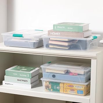 Plastic 4 Pack Storage Containers 10Qt Green Clear Storage Bin | 4 Pack 10Qt,Versatile Organization,High Transparency,Space-Saving,Durable,Dust Protection,Stackable Design