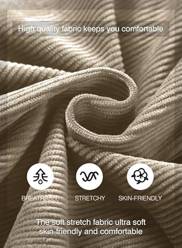 JMIERR Men's Corduroy Shorts Casual Elastic Waist Drawstring Lightweight Summer Beach Shorts for Resort Wear 38 (X-Large) Parchment - Image 5