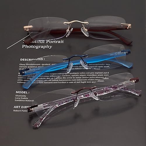 Miniatura 7 de HIGHLIKE Gafas de lectura sin marco, lectores de bisagra de resorte, gafas de luz azul con diseño de borde cortado de diamante