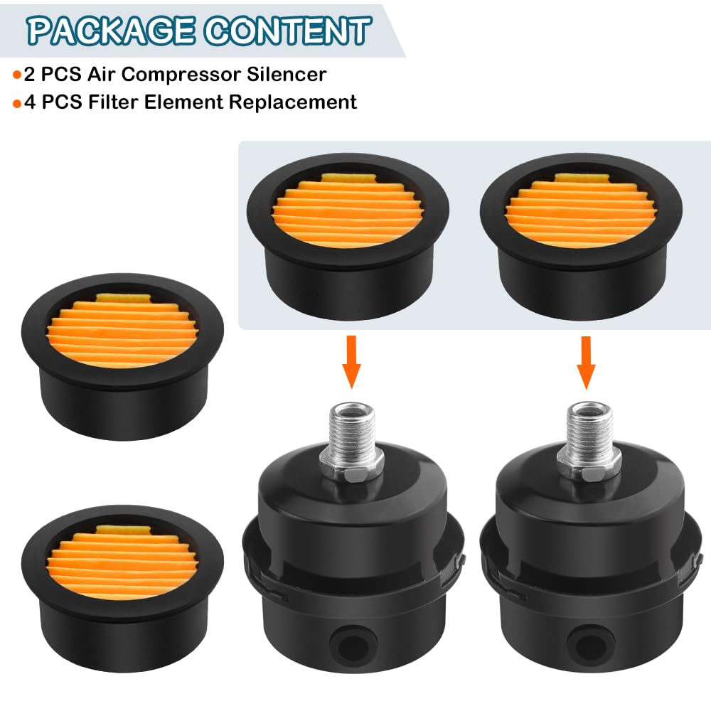 WMYCONGCONG 2 PCS 1/4" 12.5mm Air Compressor Silencer Filter Metal Air Compressor Intake Filter Noise Muffler Silencer (12.5mm) + 2 PCS Filter Element Replacement — Amazon image 6