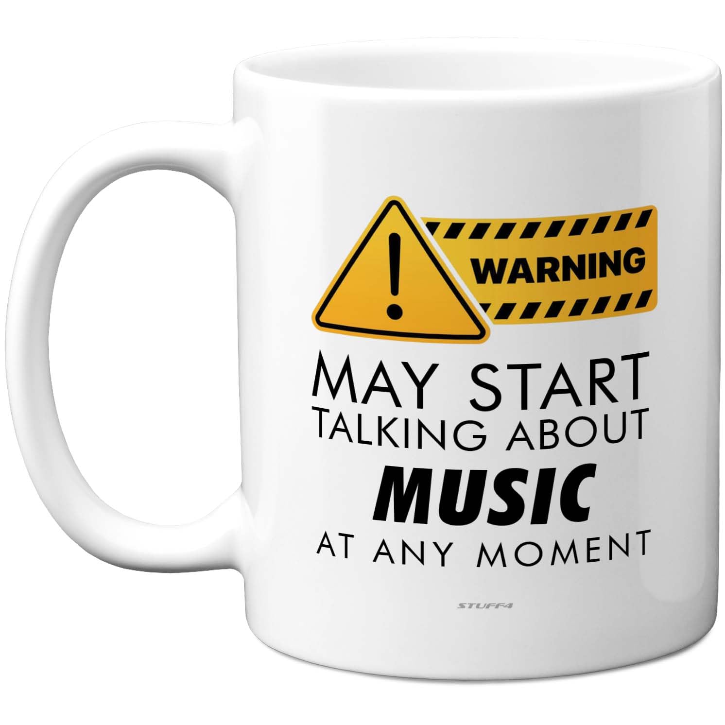 Stuff4 Warning Music Mug, Bold Yellow Sign with Humorous Text