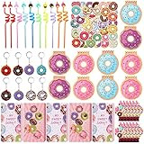 Donut Party Favors for Kids Goodie Bags, Sweet Doughnut Party Decorations, Donut Notebooks Stickers with Keychains Straws and Blowers, Donut Theme Birthday Party Supply, School Rewards Prize for Girls