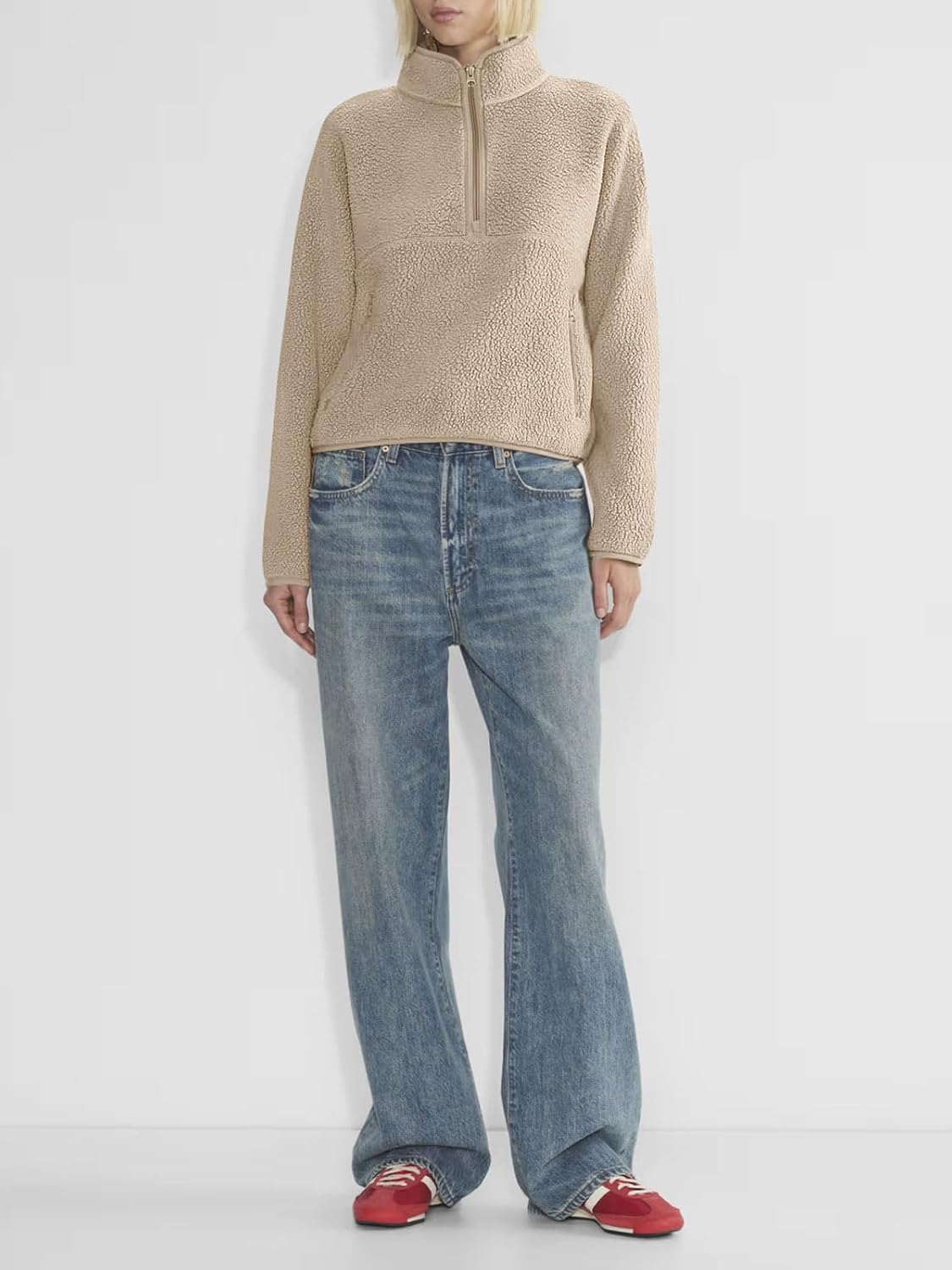 LASLULU Womens Half Zip Pullover Cropped Sweatshirts Sherpa Fleece Jacket Fuzzy Sweaters Cute Winter Jackets with Pockets - Image 3