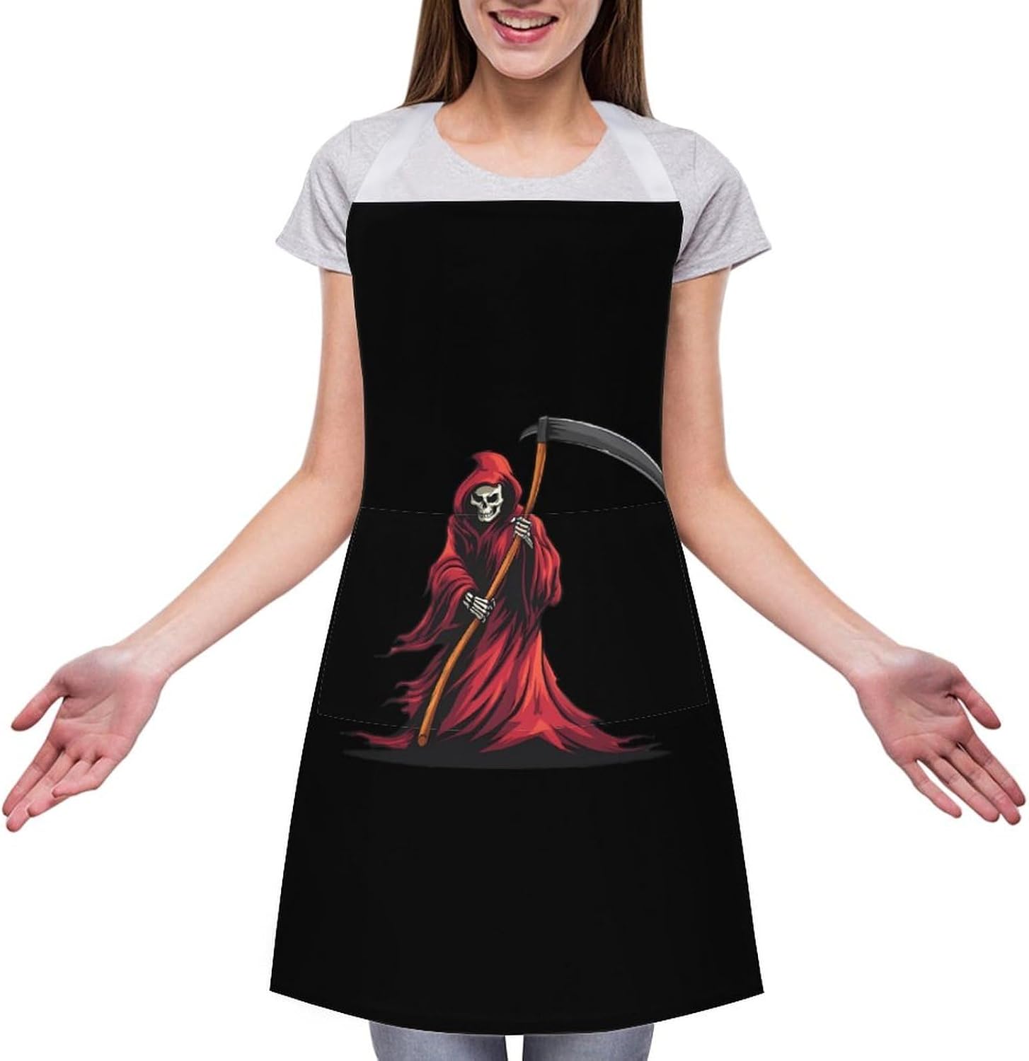 Grim Reaper Funny Apron Chef Aprons with Pockets for Gardening Cooking Kitchen