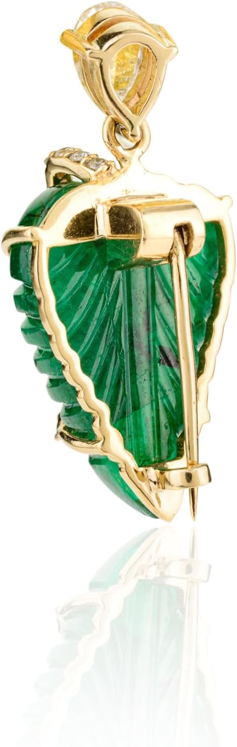 VR Jewels Emerald Carved 18K Yellow Gold Brooch, Real Diamond Gold Brooch For Him, Unisex Brooch For Mom, Graduation Birthday Gift