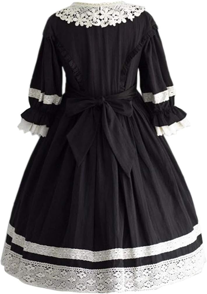 Women's Sweet Lolita Dress Bowknot Lace Patchwork Maid Outfit Plus Size