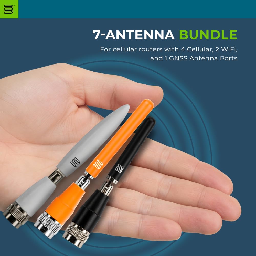 Bolton Kit de mise à niveau d'antenne de fléchettes | 7 antennes | 4 x 5G/4G LTE cellulaire, 2 x WiFi, 1 x GNSS | Antennes compactes et hautes performances pour routeurs cellulaires (4 cellules, 2