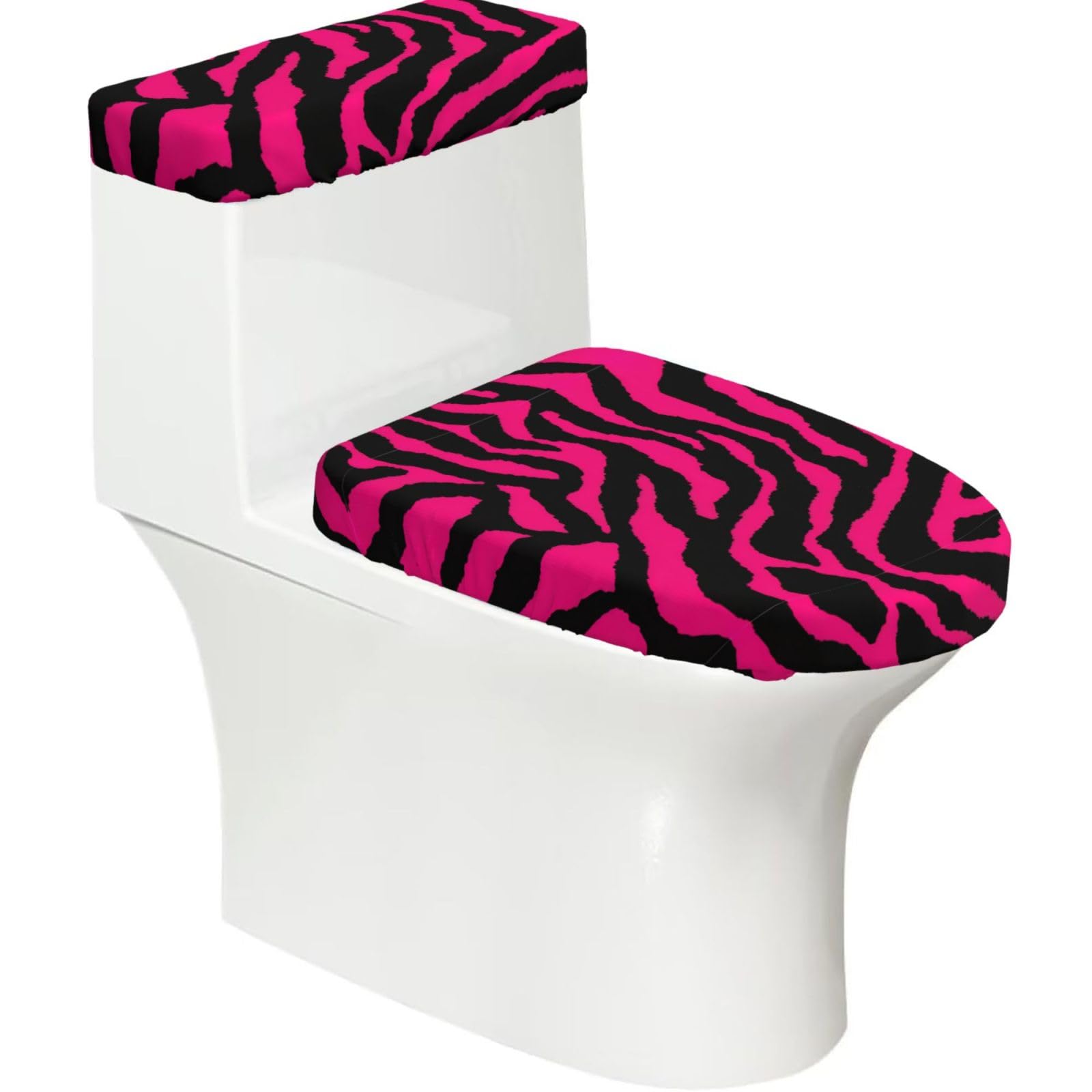 Zebra Tiger Leopard Pink Printed Toilet Tank and Lid Cover Set of 2 for Most Bathrooms, Fits Elongated Round Toilets