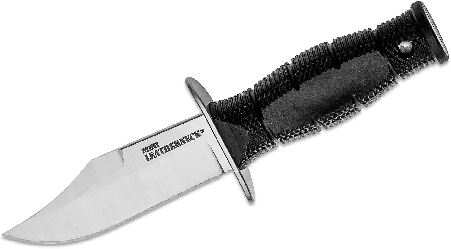 Cold Steel Mini Leatherneck Clip Point Compact Lightweight 3.5" 8CR13MOV Steel Fixed Blade Outdoor Hunting Utility Knife, 3.25" Textured Ergonomic Kray-Ex Handle, Secure-Ex Sheath
