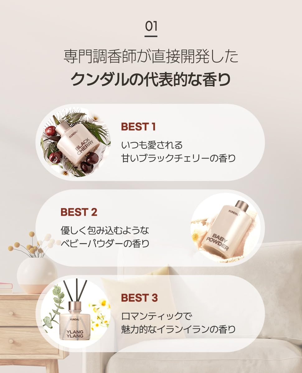 Amazon.co.jp: 【KUNDAL/クンダル】パフュームディフューザー(各500ml