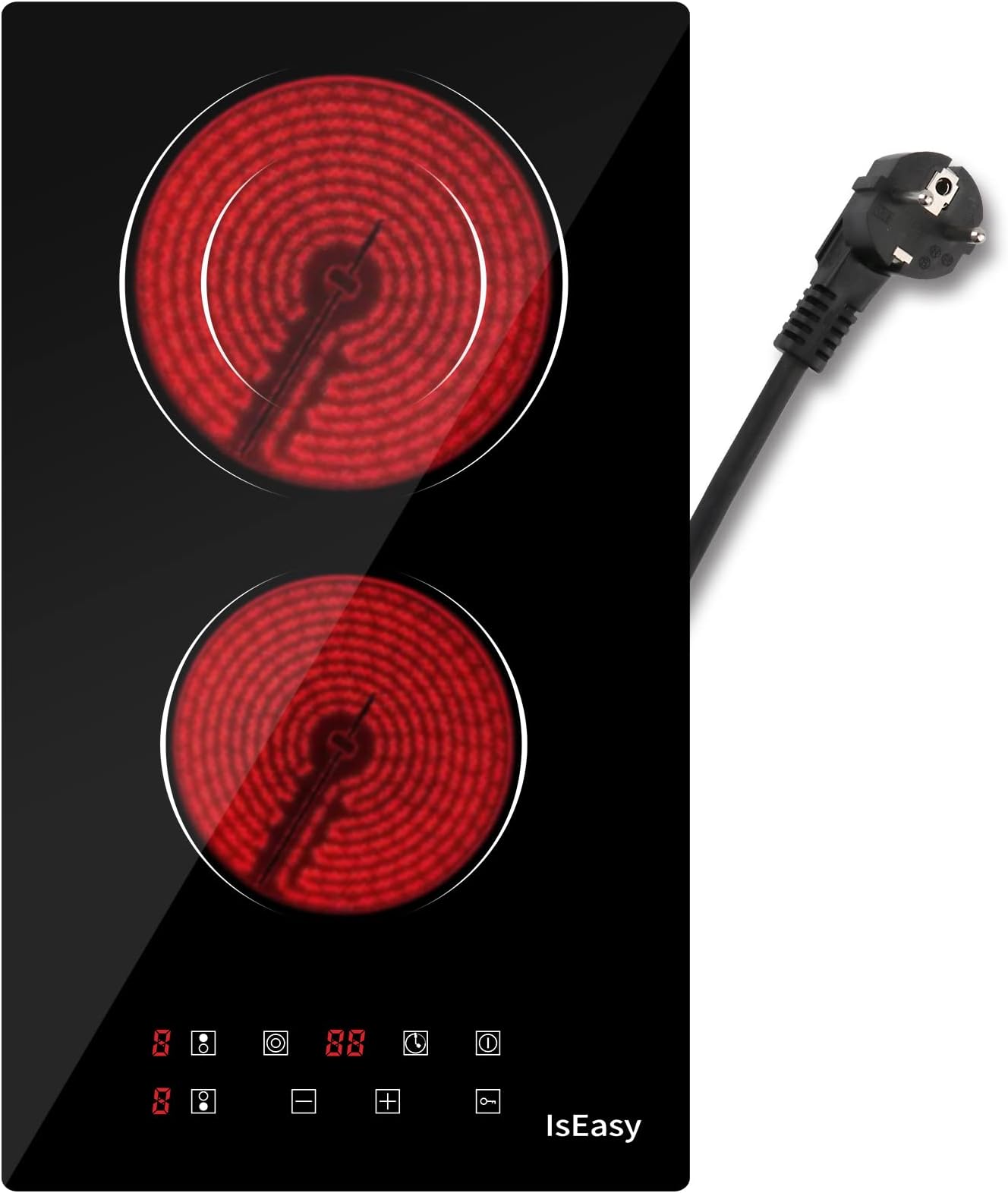 Piano Cottura Vetroceramica 4 Fuochi 6000W, Piano Cottura Elettrico 4 Piastre da incasso 220v, Placa Vitrocerámica Funzione Pausa, 9 Livelli, Controllo touch, Timer, Funzione Anti-Touch