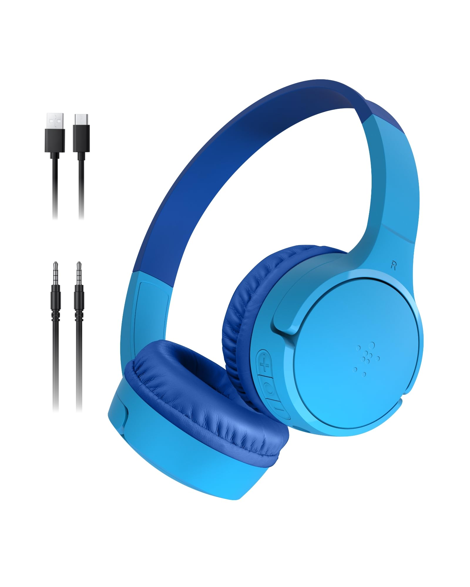 Belkin SoundForm Mini Cuffie wireless per bambini con microfono, 30 ore di riproduzione, adesivi divertenti, headset over-ear per didattica online, scuola e viaggi, per iPhone, iPad e Galaxy, blu