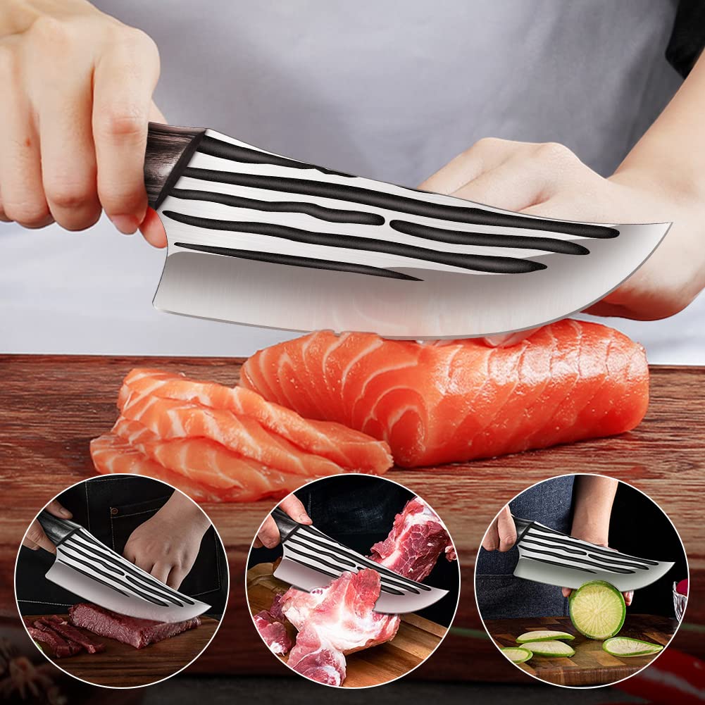 Home Safety Coltello da Macellaio, Coltello da Cucina Professionale 17cm per Disossare Forgiato a Mano per Carne Verdure Coltello per Grigliare all'aperto con Manico Ergonomico in Legno