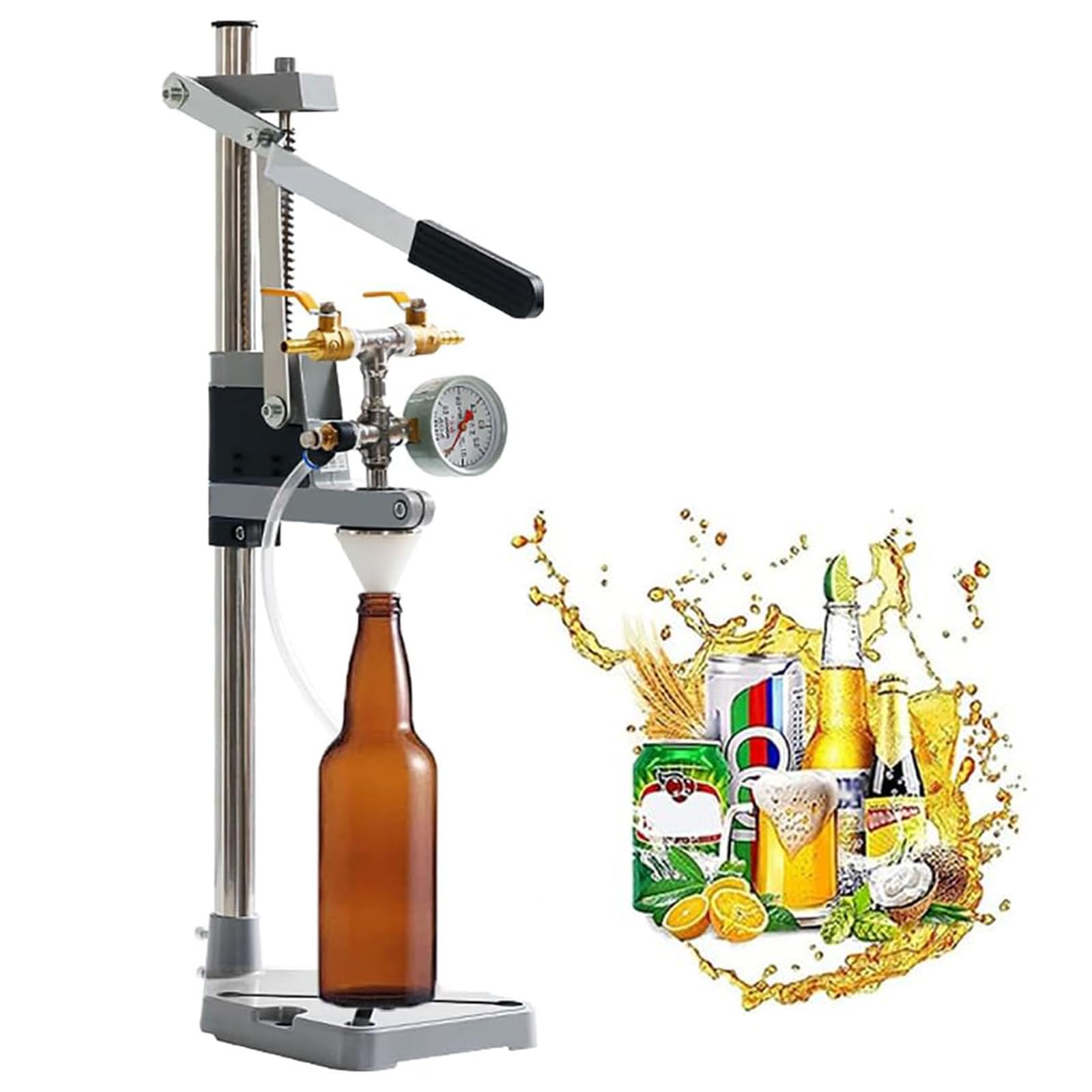 Manueller Gegendruck-Flaschenfüller, Bierfüllgerät Mit Manometer Und Auslassventil, Geeignete Flaschenöffnung: 10–50 Mm, 304-Edelstahlmaterial Für Selbstgebrautes Bier, Wein, Limonade