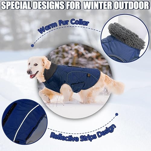 Miniatura 4 de EMUST Chamarras para perros, talla pequeñamedianagrande, abrigo de invierno para perros grandes, azul oscuro, XL