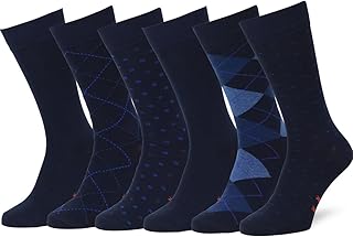 Mens Dress Socks 6 Pair Combed Cotton Classic Patterns No Seam Comfort - Buy now