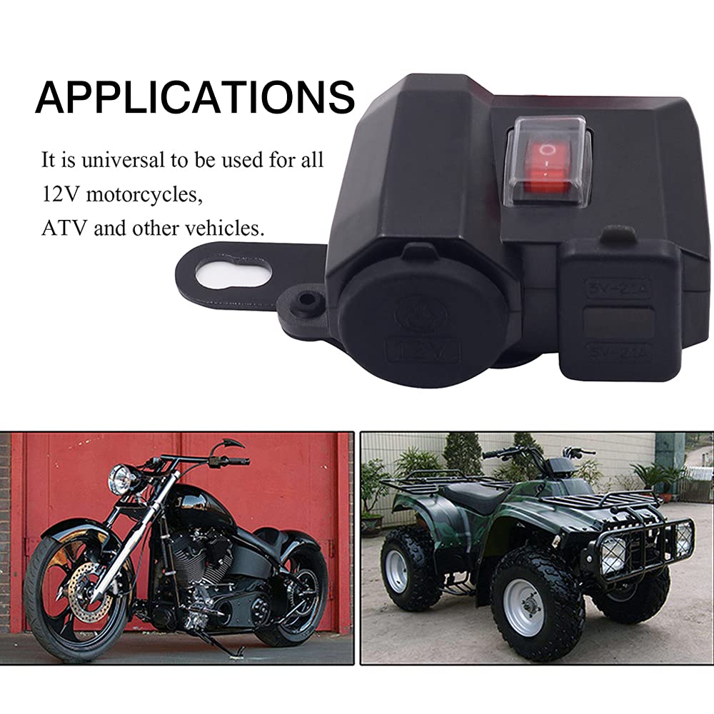GOURIXIN Motorrad USB-Ladegerät,12V/24V Wasserdicht Dual USB Kfz Ladebuchse mit 140/150-CM-Kabel Doppelte Ladeanschlüsse Black