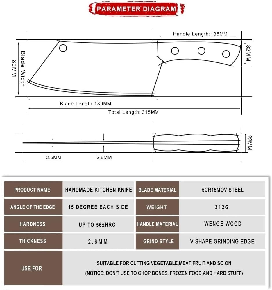 Meat Cleaver,Cleaver Knife 7.5 Inch Chef Knife High-carbon 5Cr15Mov Steel Cleaver Beef Vegetables Chef Butcher Kitchen Knives Meat Chopping
