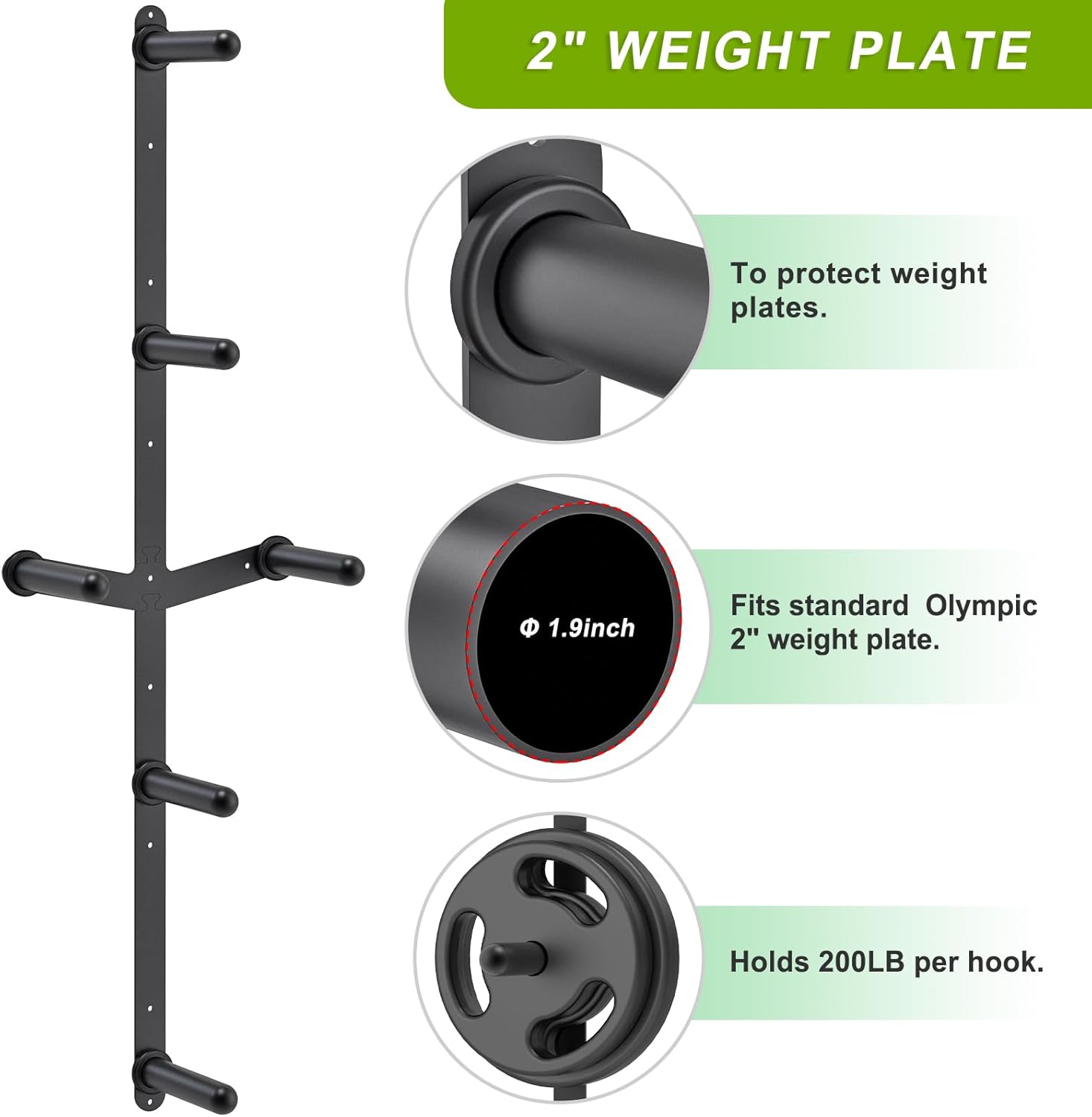 Kipika Weight Plate Storage Rack - Wall Mounted Weight Plate Holder with Durable Steel Construction Organizer for Olympic Plates, 1000lb Capacity, Space-Saving for Home Gym