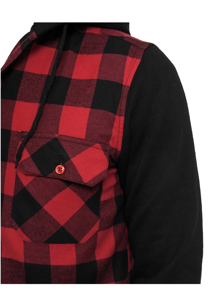 Urban Classics A Cuadros Franela con Capucha Hombre Camisa de Franela Negro/Rojo Regular