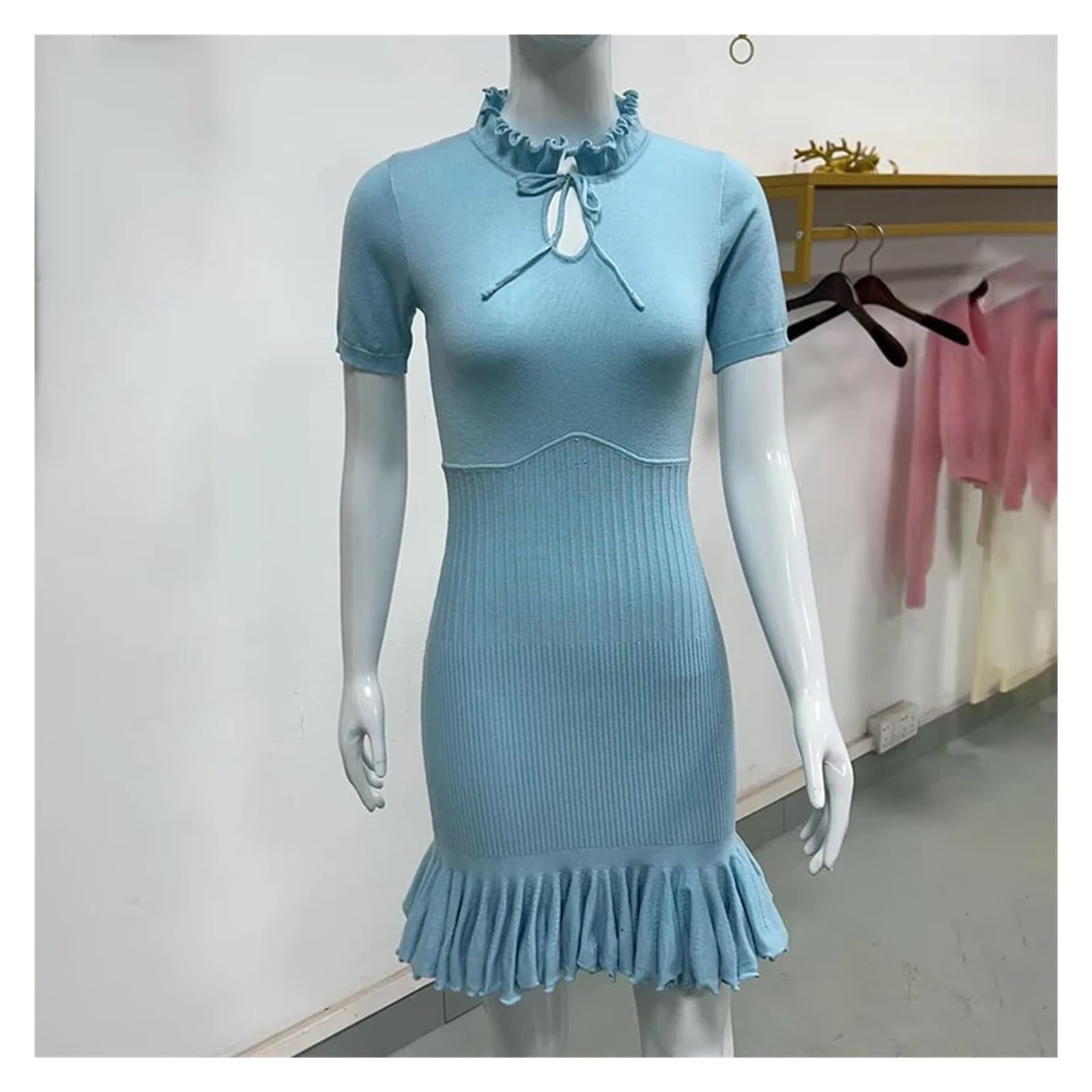 Vestido Deportivo Vestido Mini de Punto con Volantes for Mujer, Vestido Verano Encaje, Cintura Alta y Manga Corta Vestido Padel Mujer(Yellow,L)