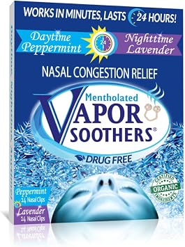 Mentholated Nasal Dilators for Breathing, Congestion, and Snoring - 28 Count Dual-Action Nose Inserts for Daytime and Nighttime - Hidden Nostril Opener Clips Last Up to 12 Hours - Peppermint/Lavender
