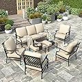 HERA'S HOUSE 7 Piece Patio Furniture Set, 4 x Metal Cushioned Chair, 2 x Cushioned Ottoman, 1 x 3-Seat Sofa, Outdoor Conversation Set for Lawn Garden Backyard
