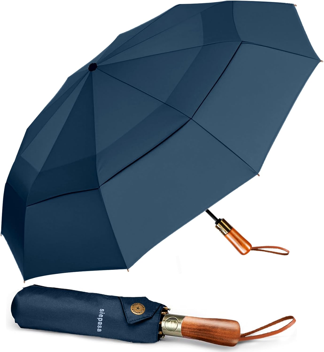 SIEPASA 49/54/62 Inch Windproof Golf Umbrella - Automatic Open/Close, Real Wood Handle - Large Folding Travel Umbrella for Wind, Rain & Sun Protection. - Image 2