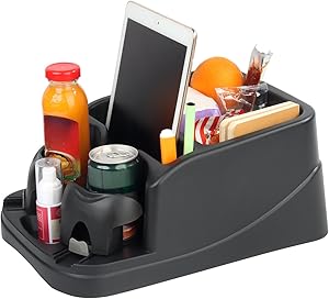 Universal Big Center Console for Cars, Trucks, Minivans, SUVs, Car Console Organizer with 2 Adjustable Cup Holders, Seatbelt for Secure Hold Car Seat Organizer, Truck Floor Console