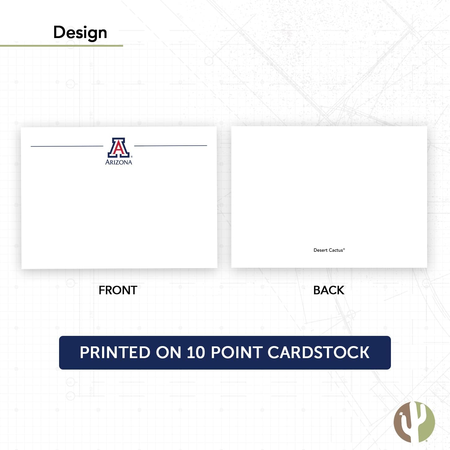 Desert Cactus University of Arizona 10 Pack Notecards Stationery Cardstock UA Wildcats Includes Envelopes Memo Party Thank You (Notecard 1b)