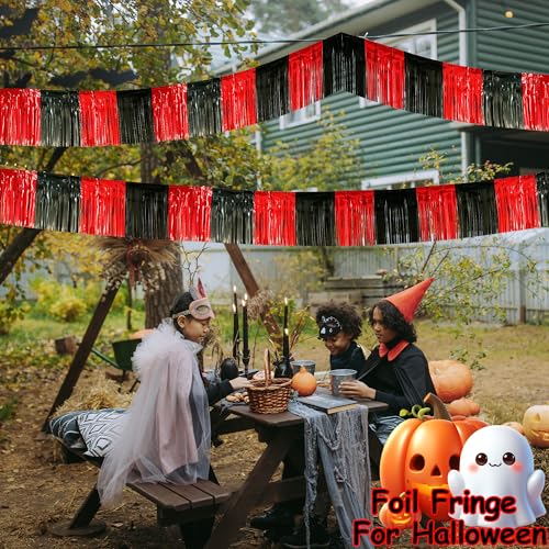 Image of 4 Packs Total 39 Feet Parade Floats for Trailer Car, Black Red Foil Fringe Garland Tinsel Streamers Banner Table Skirts for Graduation Homecoming Wedding Birthday Party Decor