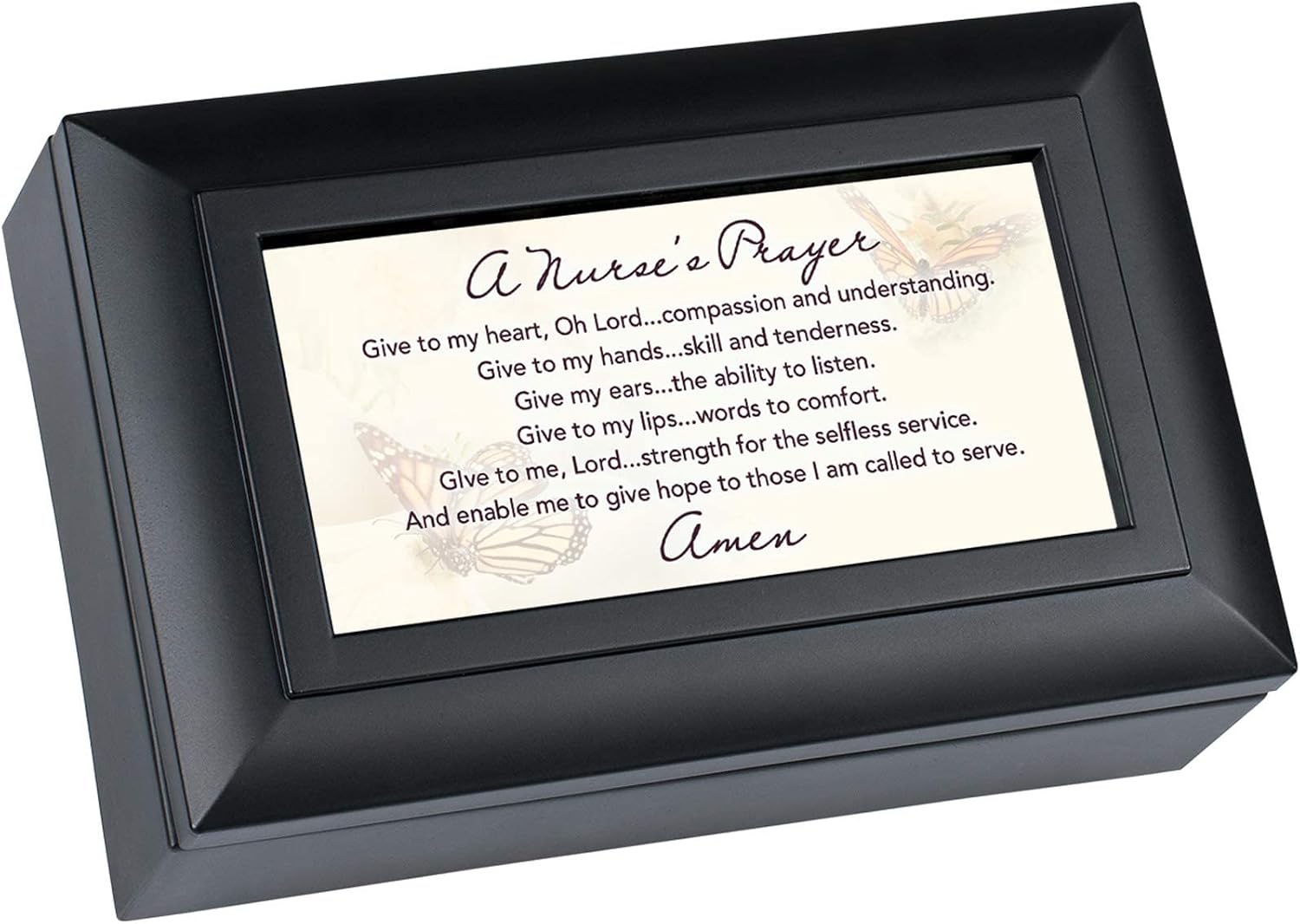 Cottage Garden A Nurse's Prayer Petite Black Jewelry Music Box Plays Amazing Grace