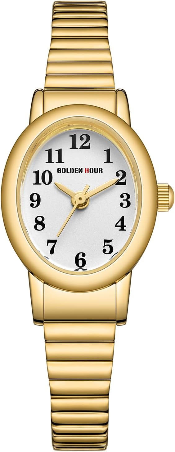 GOLDEN HOUR Women's Easy Read Gold Watch with Expansion Band, Oval Case - Image 2