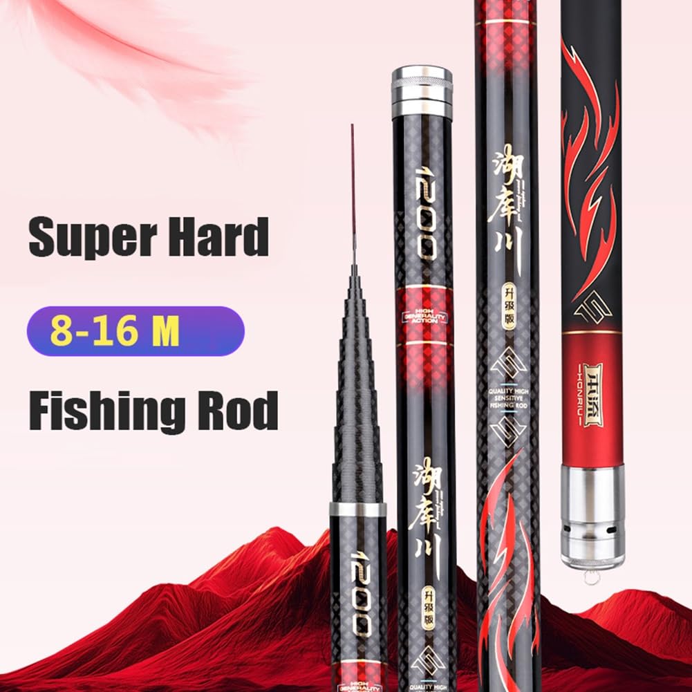 Canna da Pesca telescopica Tradizionale ad Alto tenore di Carbonio, Extra Rigida, da 8M–15M(14m)