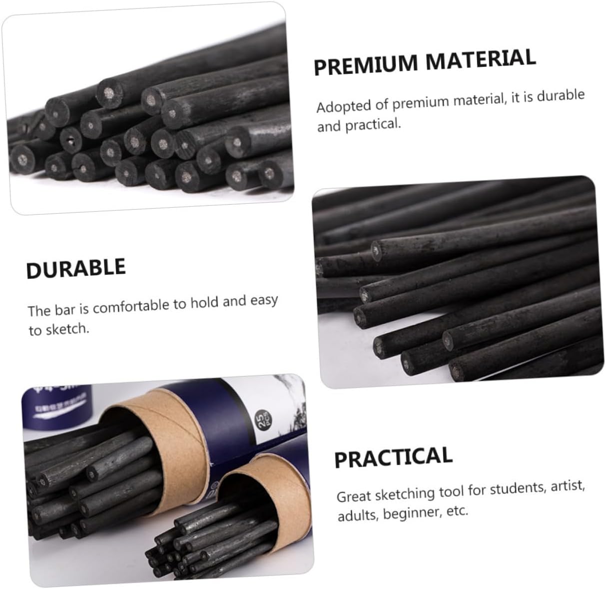 DOITOOL 25pcs Willow Charcoal Sticks 7-9mm Sketching Charcoal Bars Drawing Supplies for Artists and Beginners