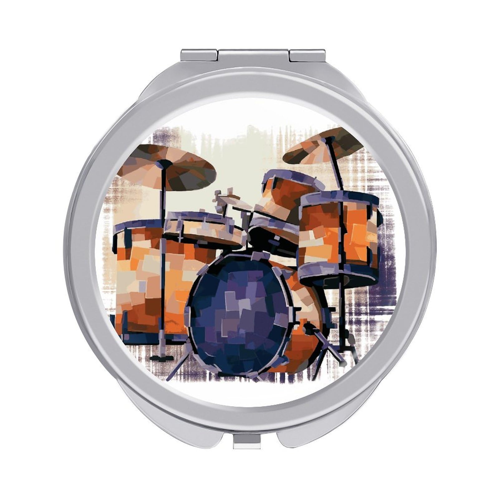 Fekiloot Style Jazz Drum Travel Makeup Mirror Handheld Compact Mirror Portable Pocket Mirror Double-Sided 1X/2X Magnifying For Handbag And Purses