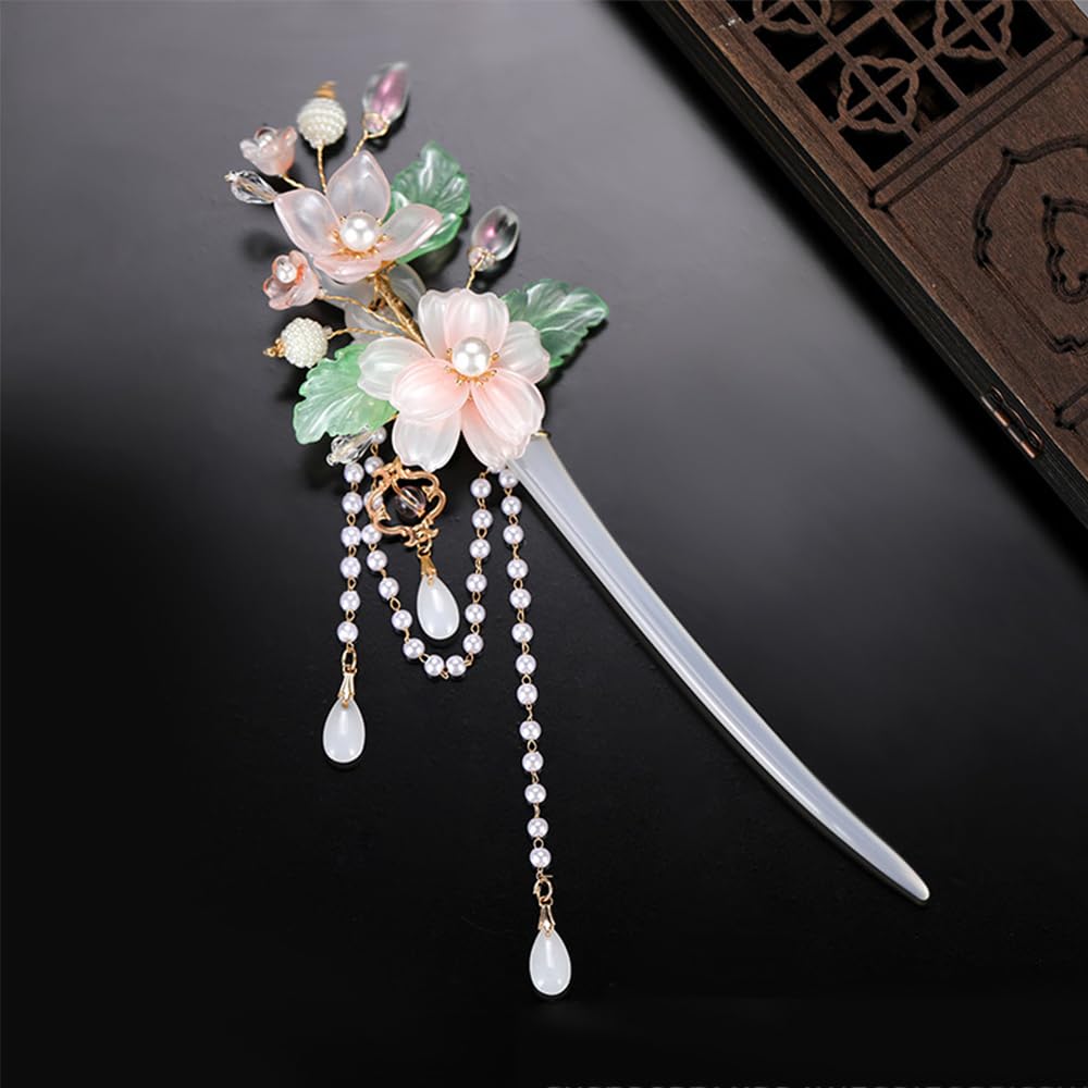 Amazon.com : Pink Kapok Flower Pearl Tassels Hairpin Chinese  display picture 3