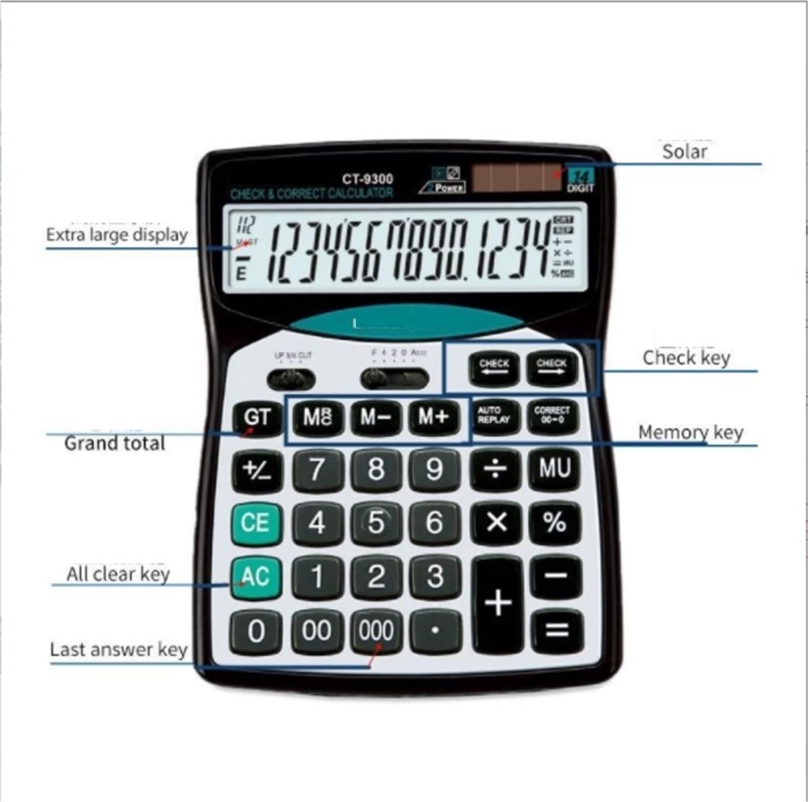 Calculadora Calculadora Solar con Pantalla De 14 Dígitos, Ideal For Uso En Oficinas Y Aulas Escritorio Oficina