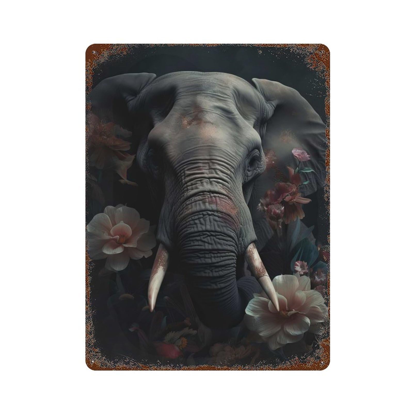 Elephant Portrait 15.7"x11.8" Aged Metal Wall Plaque, Classic Wall Plaque for Basement, Hobby Room And Garage Decor