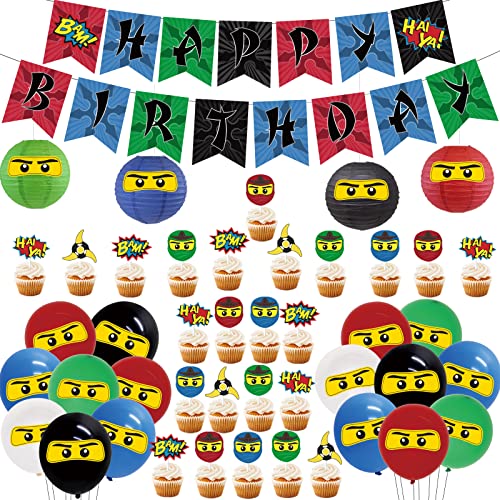 Ninja Birthday Party Decorations For Boys Ninja Warrior Party Decoration Balloons Red And Blue Ninja Happy Birthday Banner Cake Topper Warrior Themed Birthday Party Supplies Decorations #TOP25