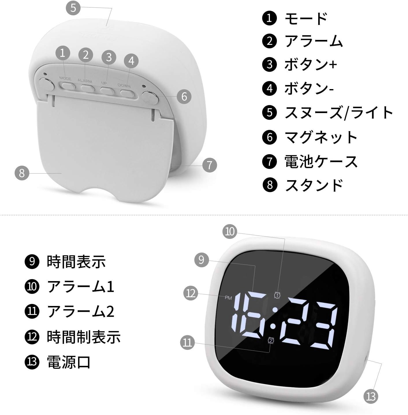 Amazon Co Jp 目覚まし時計 置き時計 デジタル時計 多機能 アラーム スヌーズ機能 音声感知 トラベル マグネット ミニサイズ コンパクト デジタル シンプル 小型 テーブルクロック 明るさ調整 ミラー 省エネ 寝室 台所 オフィス 旅行用 ホーム キッチン