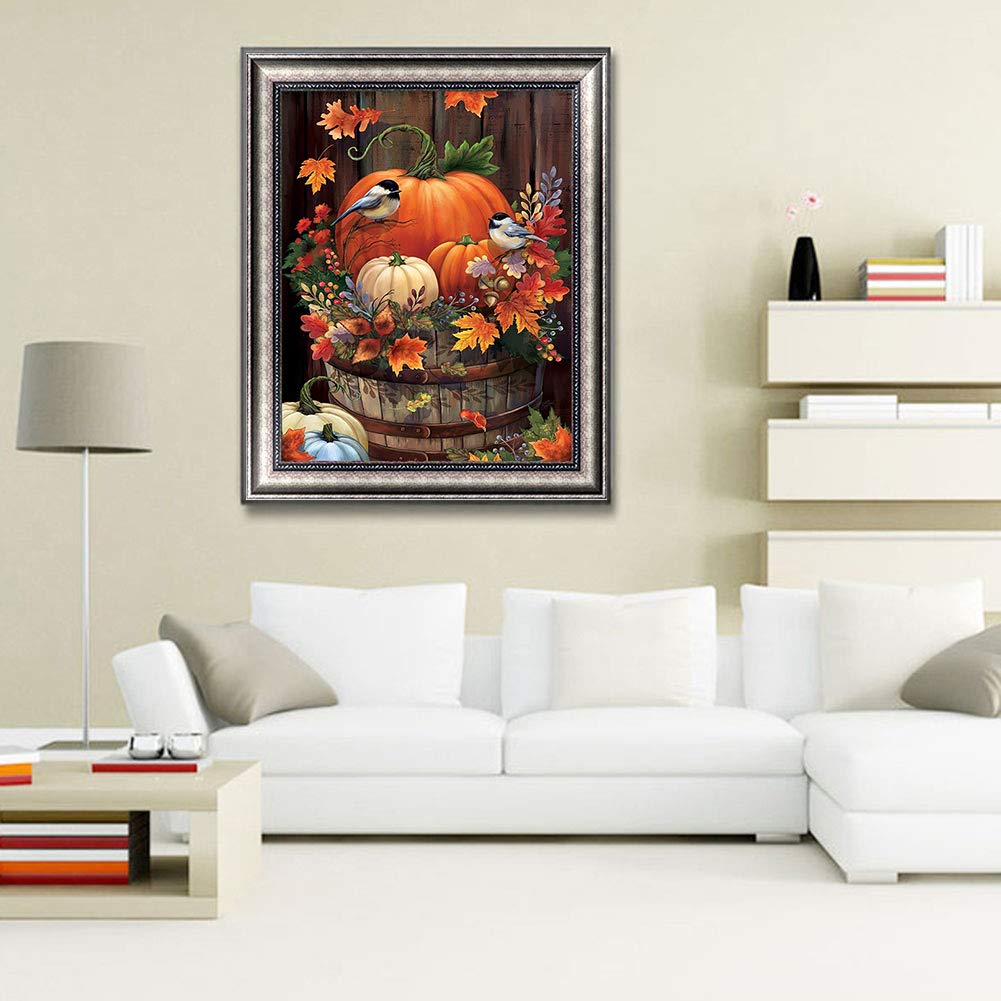 Meecaa Kit Diamanti 5D Fai Da Te – Halloween Con Zucca E Girasole, 30x40 Cm, Per Adulti E Bambini