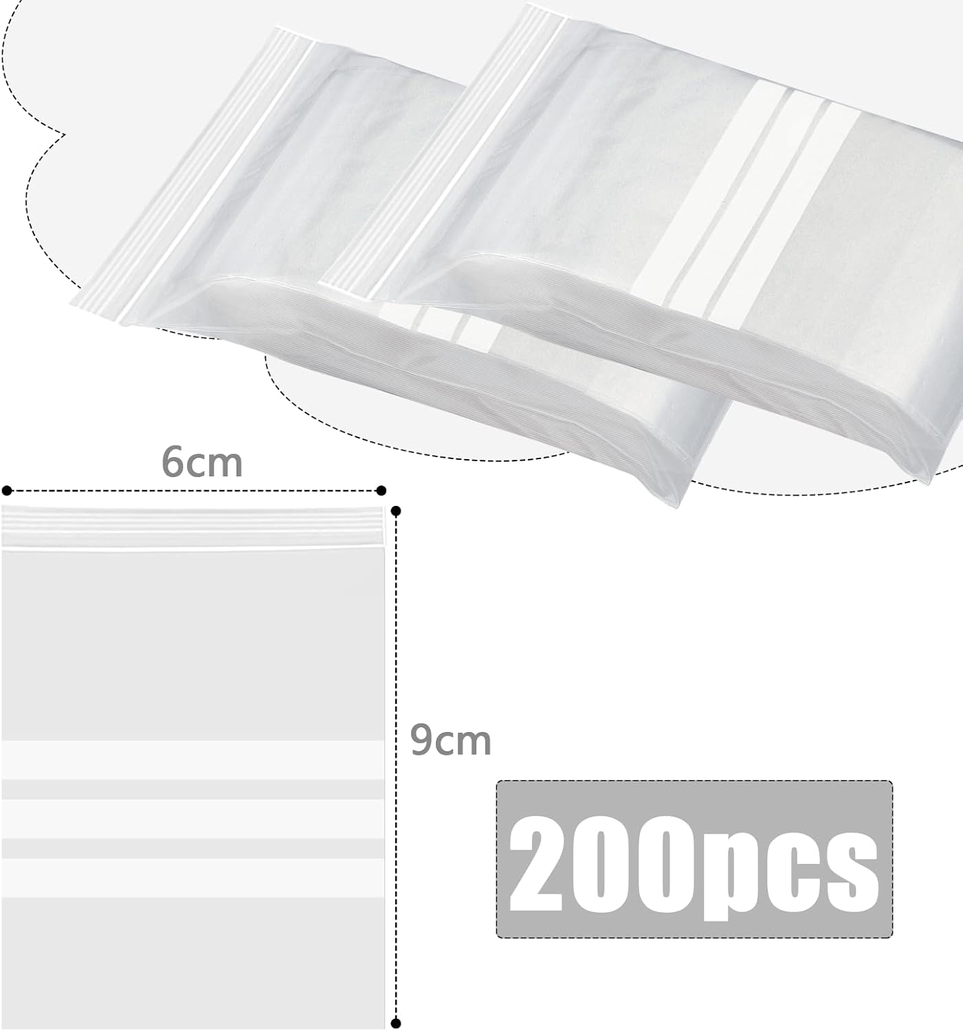 200 Pcs Grip Seal Bags 2.36x3.54in Resealable Bags Write on Panel Sample Bags with White Strips Plastic Seal Bags Small Zip Lock Resealable Plastic Bags 6x9cm for Storing Samples Jewelry Food
