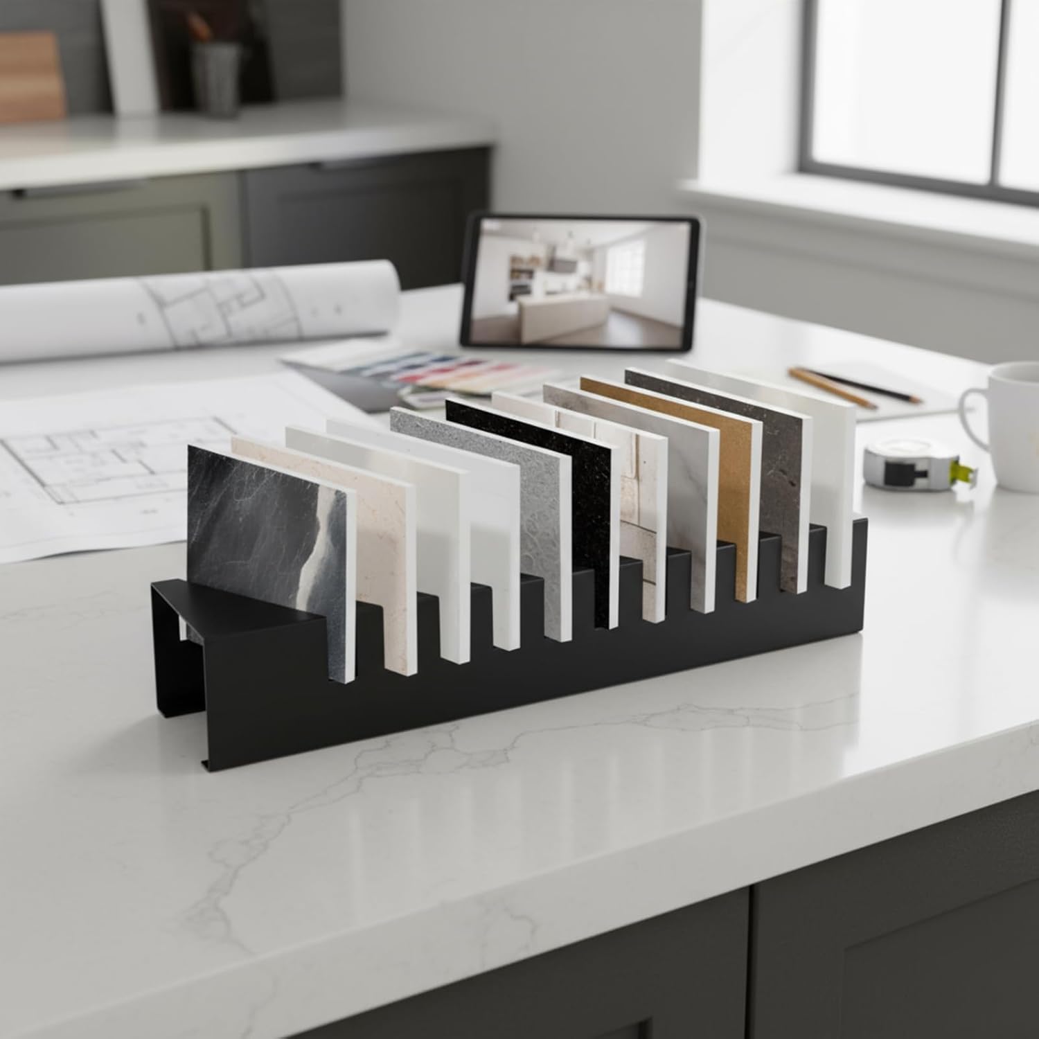 LEIFIDE 10 Slots Tile Board Display Rack Metal Tile Samples Organizer Display Stand Ceramic Sample Holder Stand for Vendors Retail Counter Retail Store Countertop