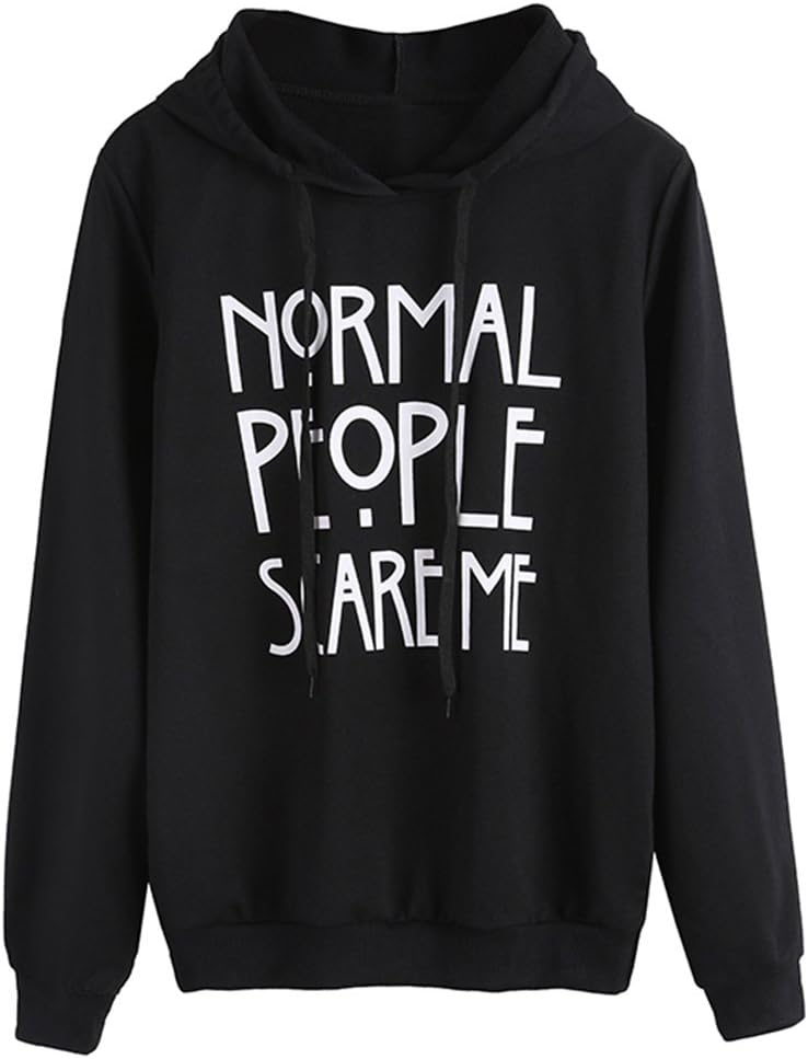 ZJP Women Pullover Long Sleeve Normal People Scare Me Letter Print Hoodie Blouse
